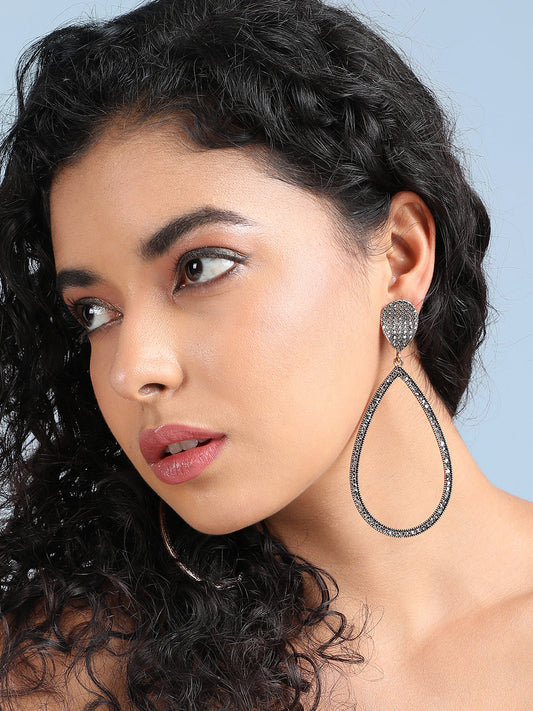 Silver Plated Crystals Studded Drop Earrings