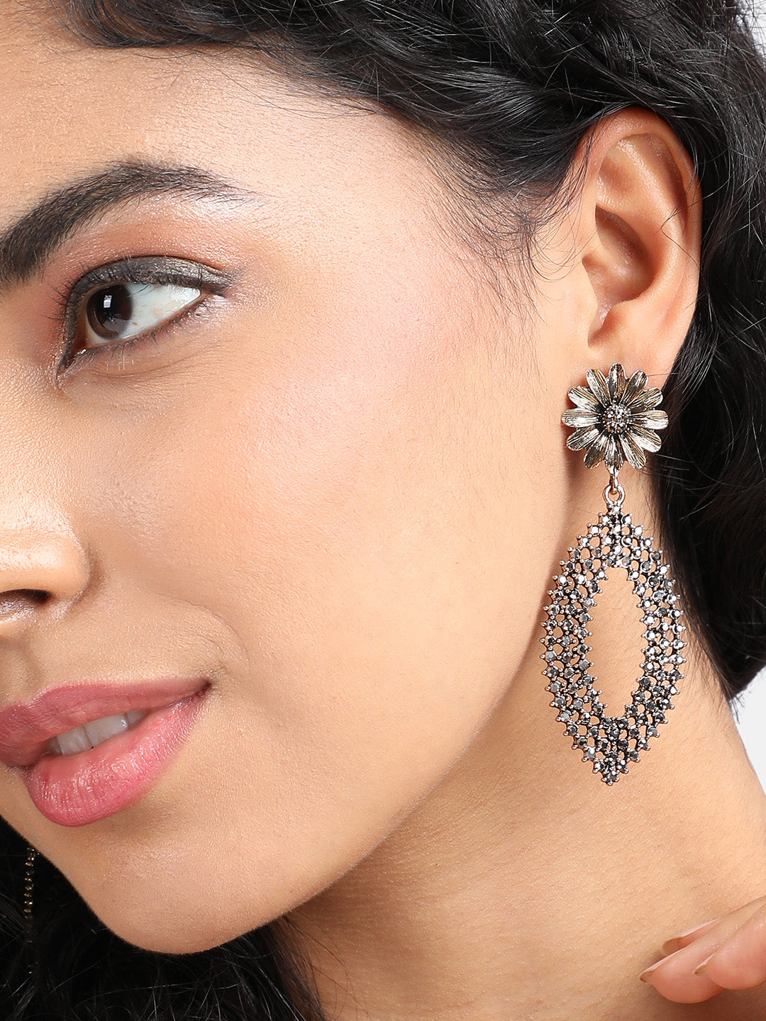 Gold-Plated Artificial Stones Contemporary Drop Earrings