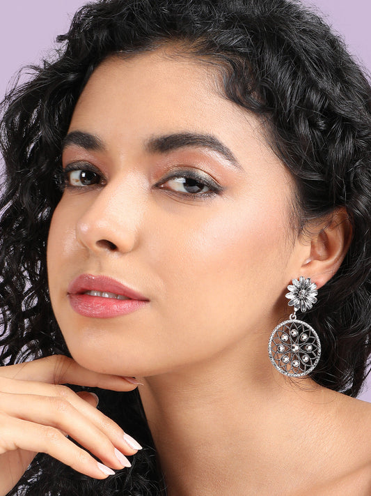 Silver-Plated Contemporary Drop Earrings