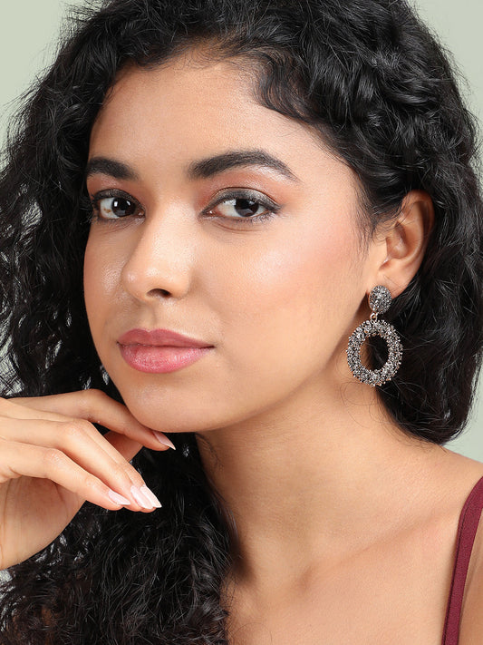 Gold-Plated Stone-Studded Circular Drop Earrings