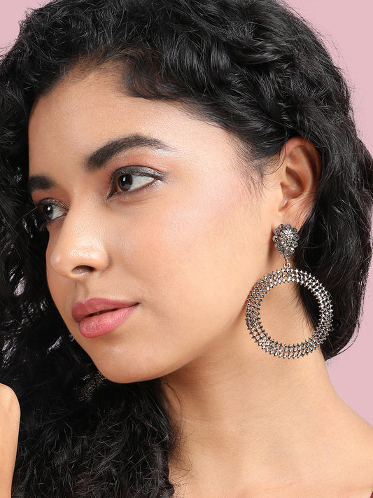 Gold-Plated Circular Stone Studded Drop Earrings