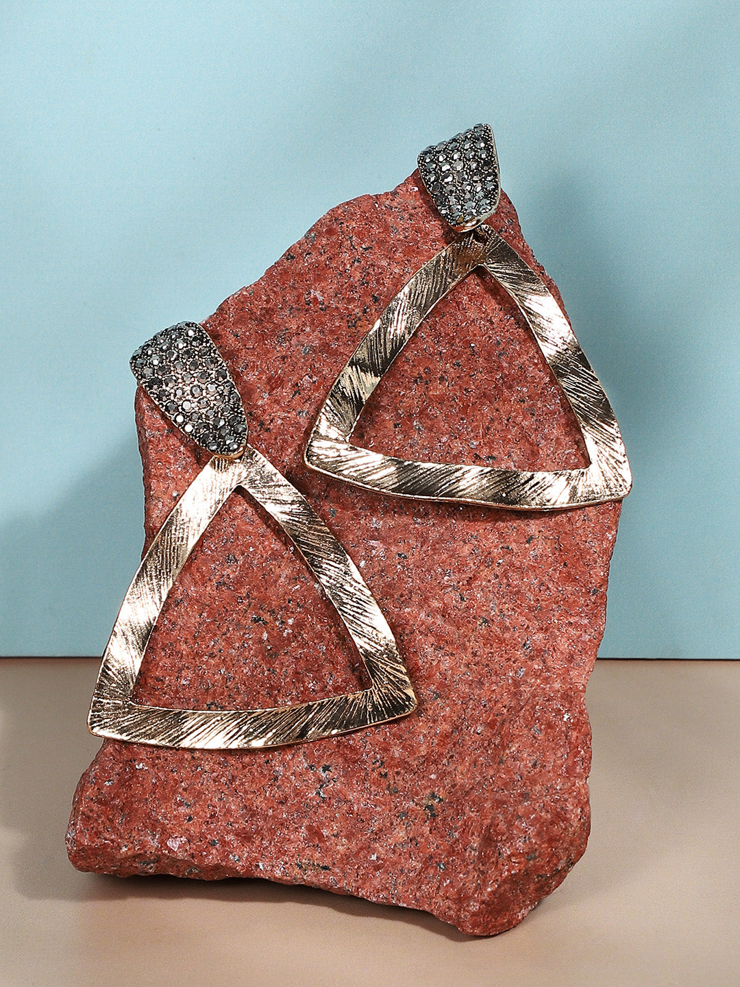 Gold-Plated Stone Studded Geometric Shaped Drop Earrings