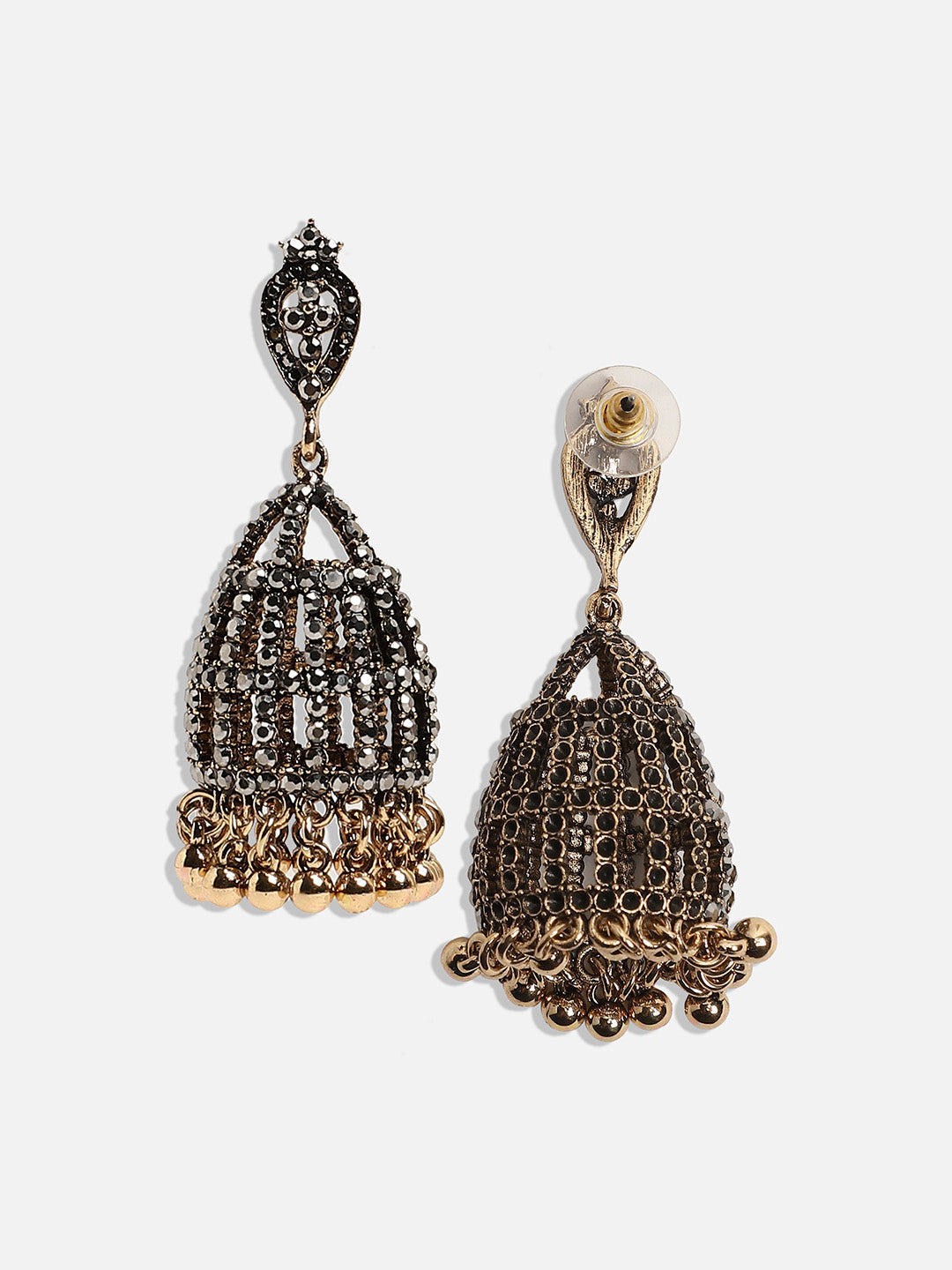 Gold-Plated Stone-Studded Dome-Shaped Jhumkas