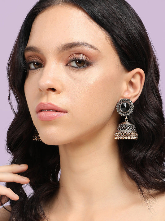 Gold-Plated Artificial Stones Contemporary Jhumkas