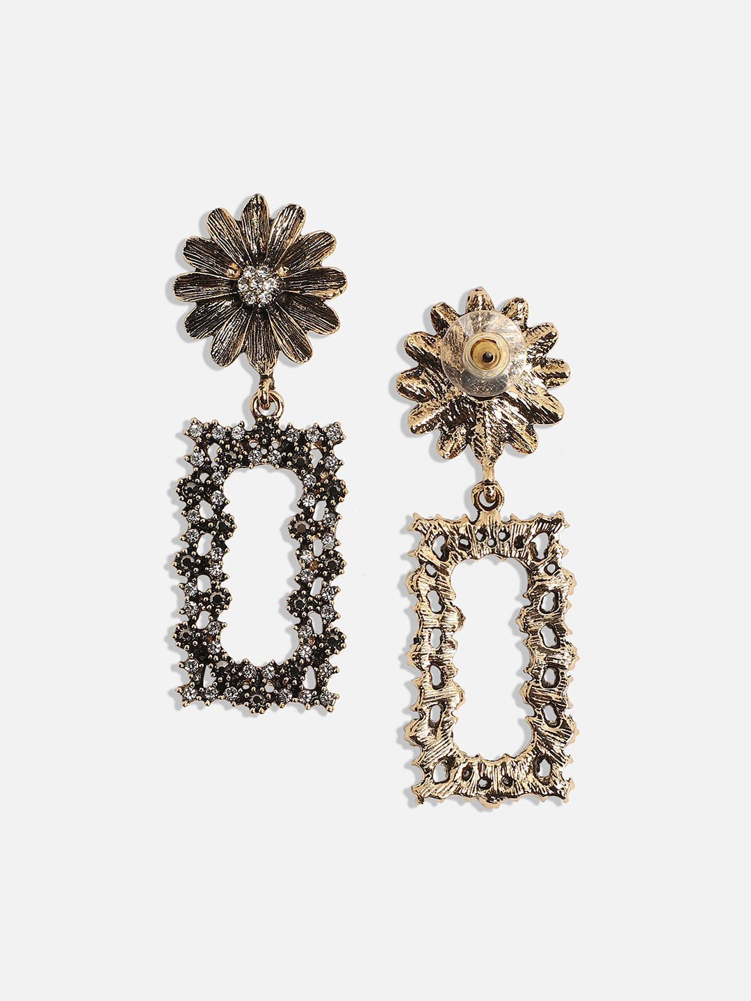 Gold-Plated Artificial Stones Studded Geometric Drop Earrings Earrings