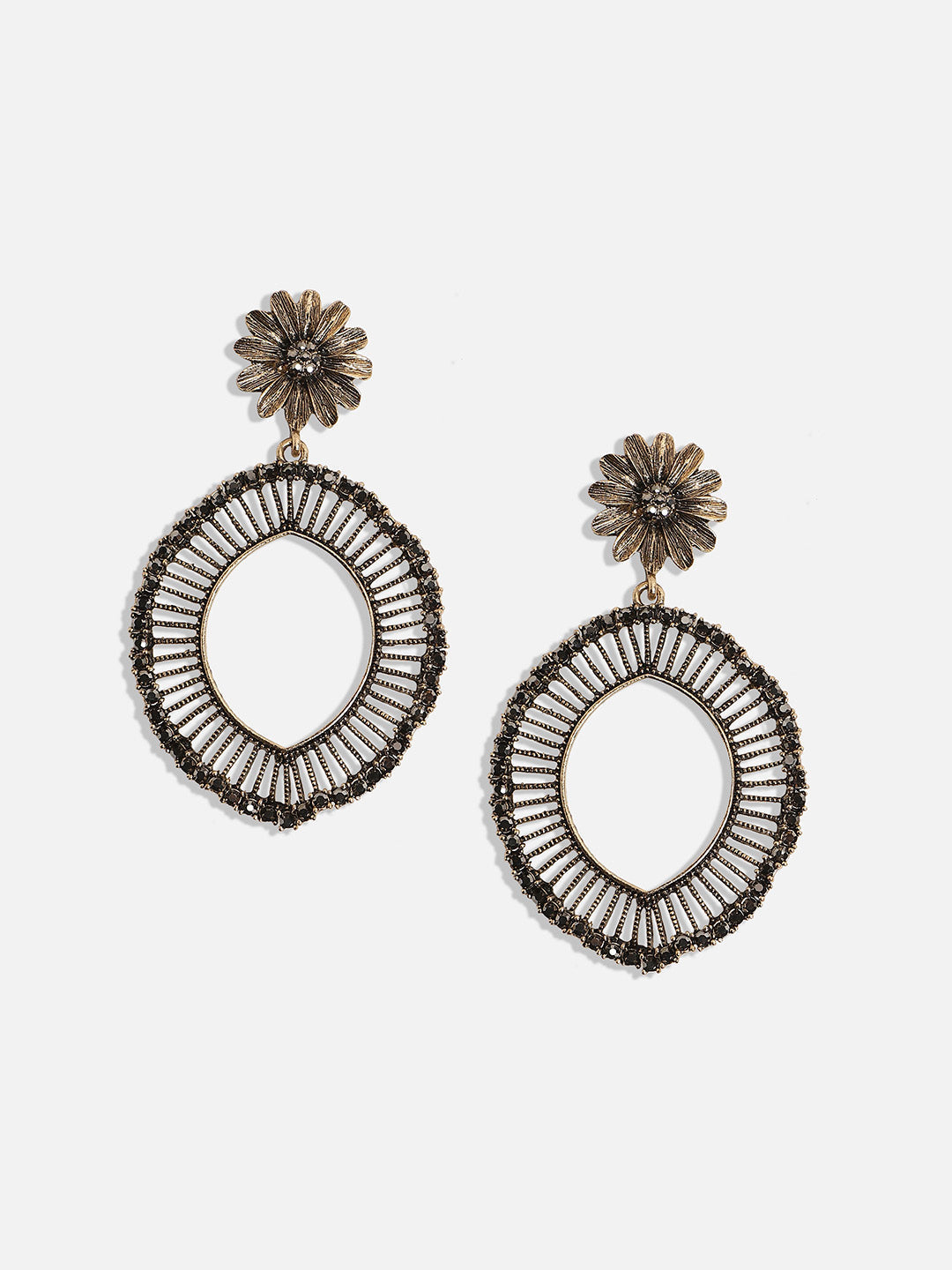 Gold-Plated Stone-Studded Contemporary Drop Earrings