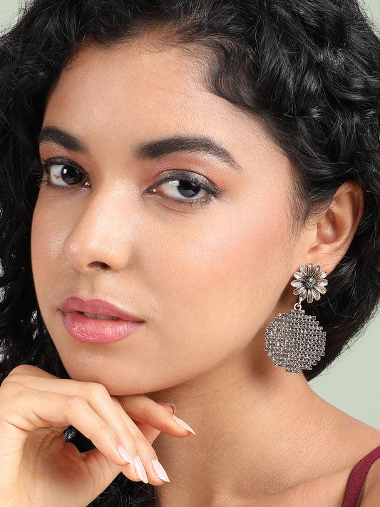 Gold-Plated Stone-Studded Floral Circular Drop Earrings