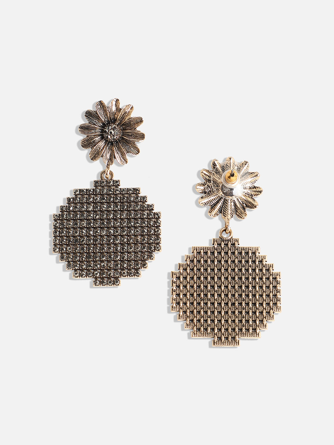 Gold-Plated Stone-Studded Floral Circular Drop Earrings