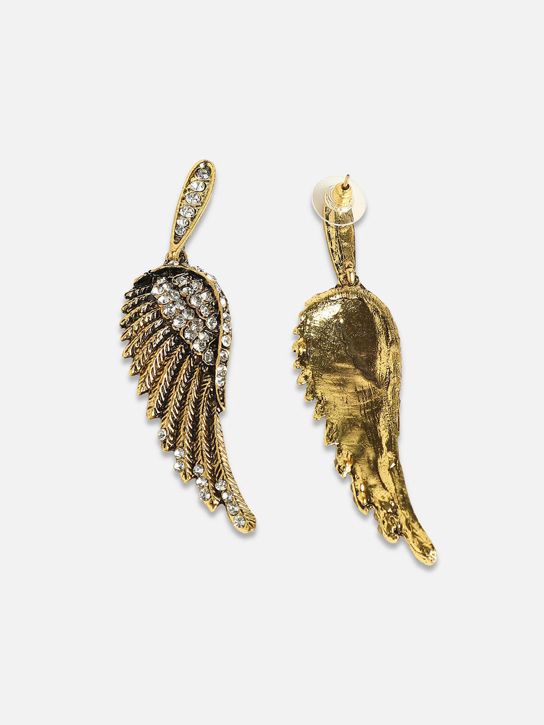 Gold-Plated Artificial Stones Studded Contemporary Drop Earrings