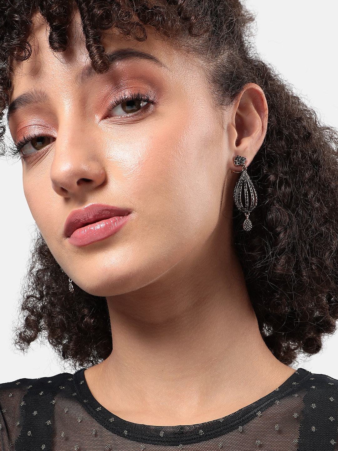 Gold-Plated Stone Studded Drop Earrings