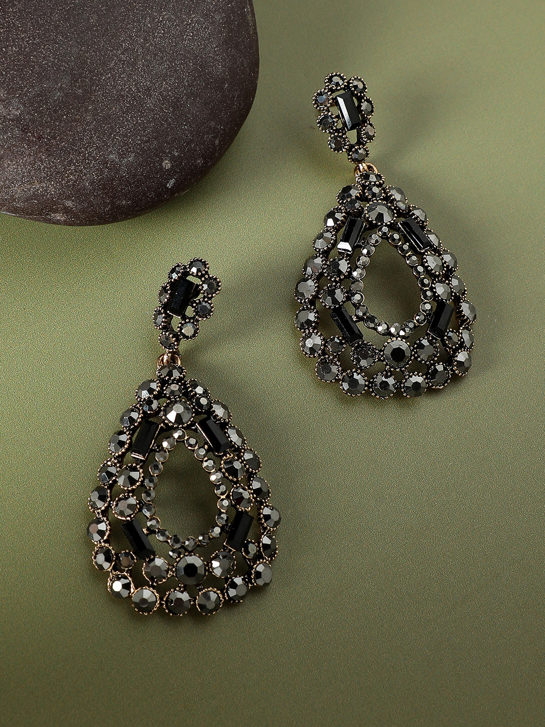 Gold-Plated Artificial Stones Drop Earrings