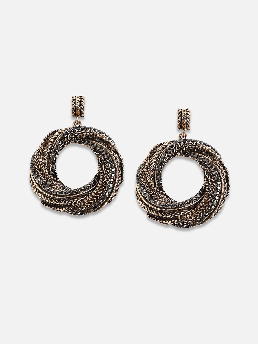 Gold Plated Artificial Stones Studded Drop Earrings