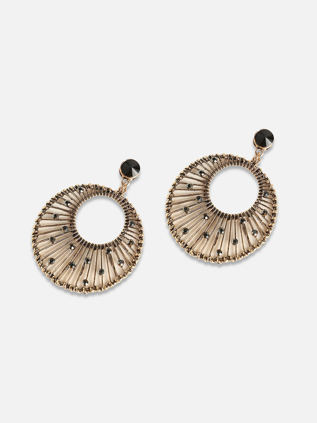 Gold-Plated Stones Studded Circular Drop Earrings