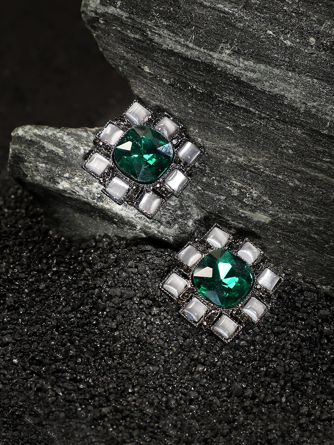 Silver Plated Artificial Stones Studded Studs Earrings