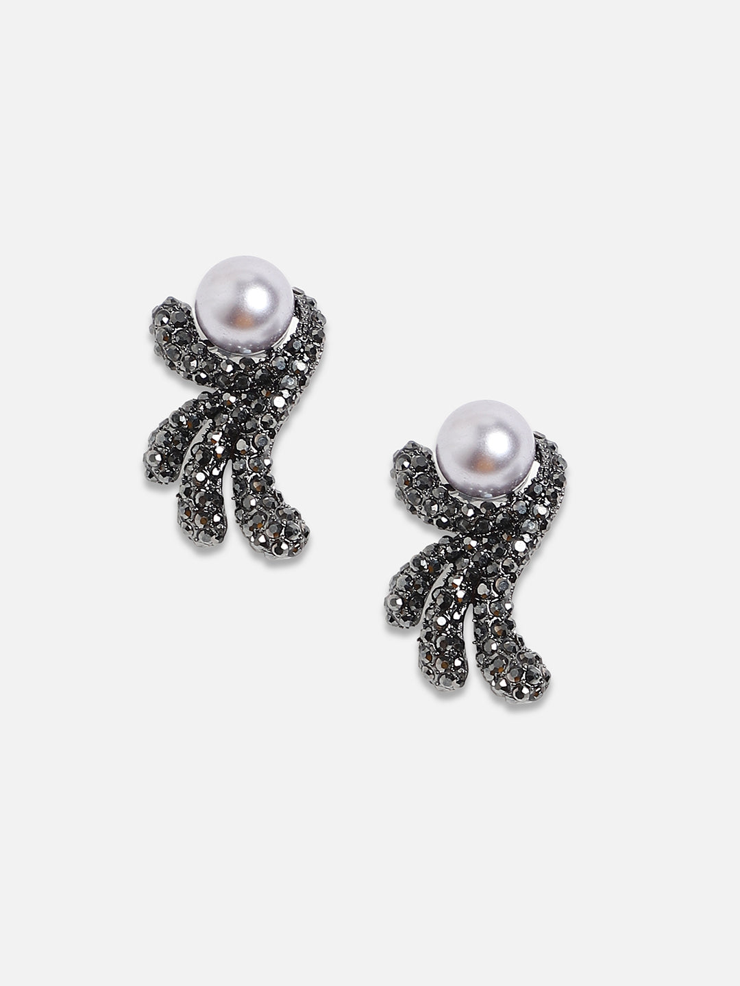 Silver-Plated Artificial Stones Studded Drop Earrings