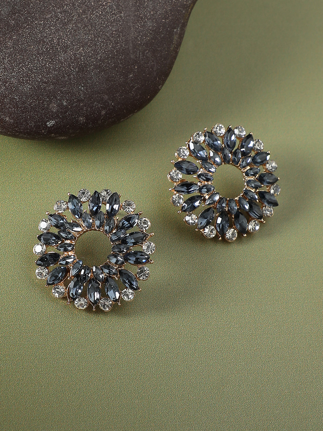 Gold-Plated Artificial Stones-Studded Studs Earrings