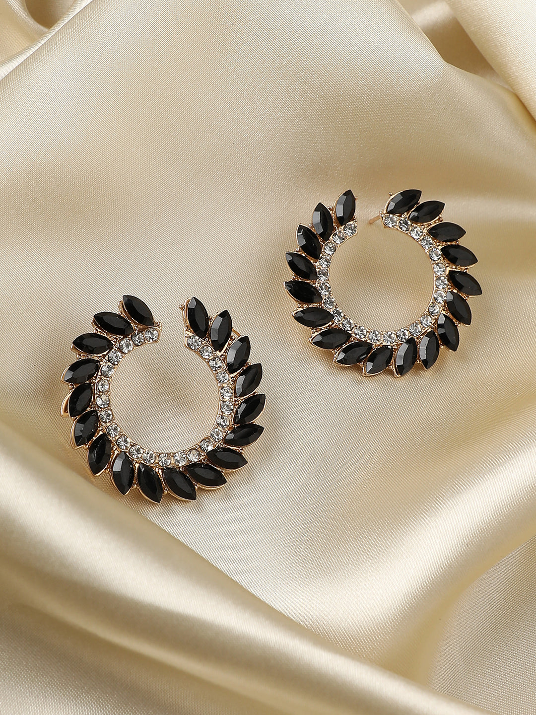 Gold-Plated Crystals Circular Studs Earrings