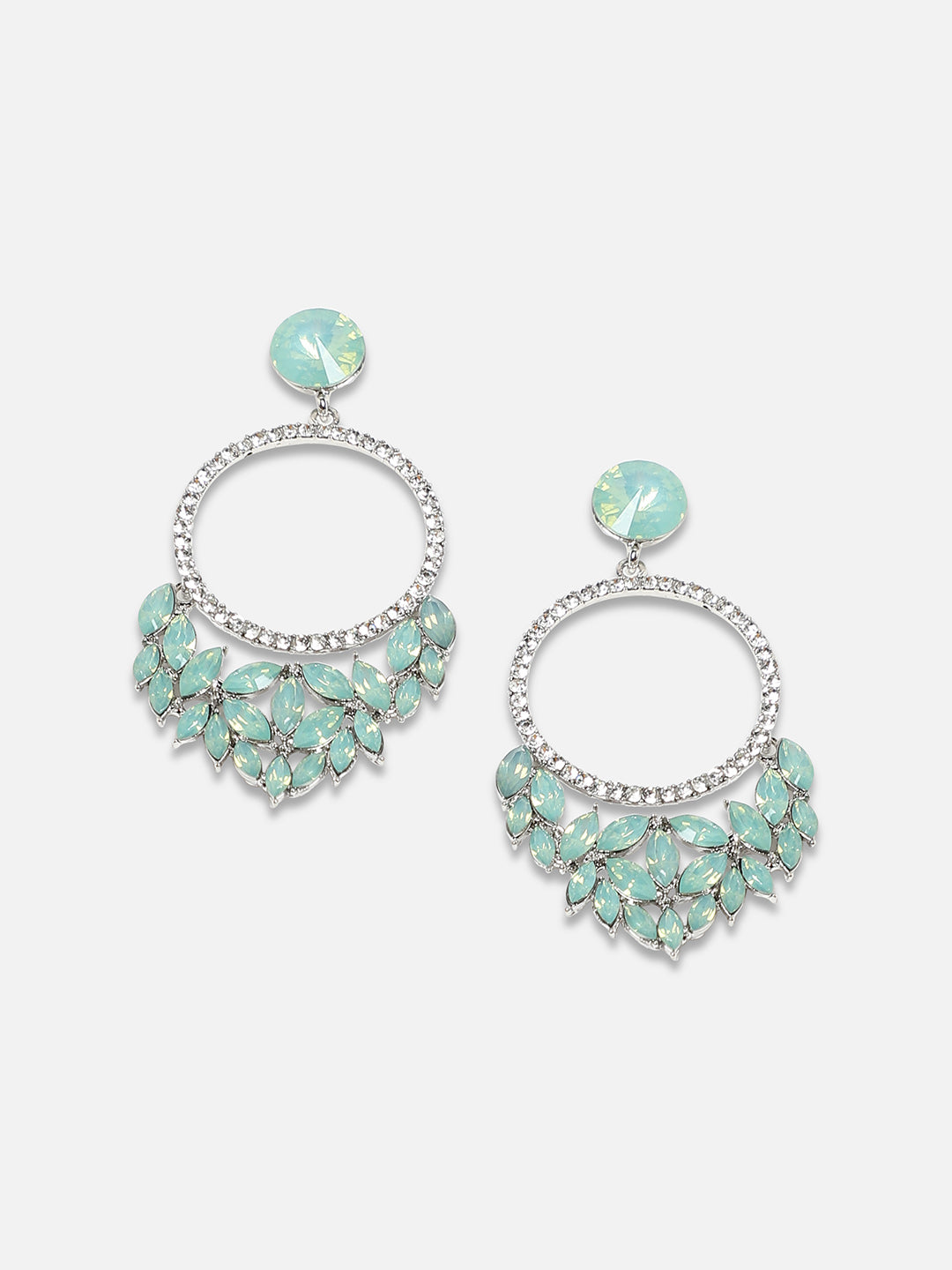 Silver-Plated Artificial Stones Beads Studded Drop Earrings