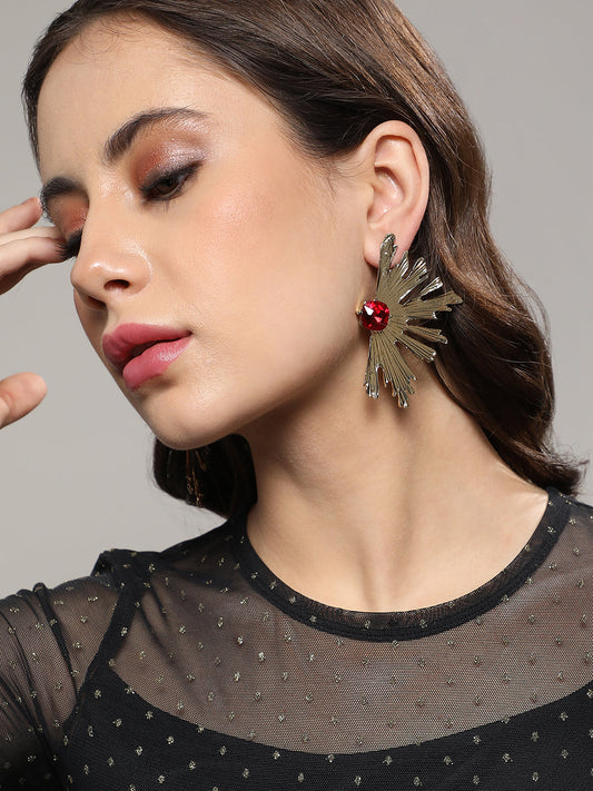Artificial Stones Gold-Plated Drop Earrings