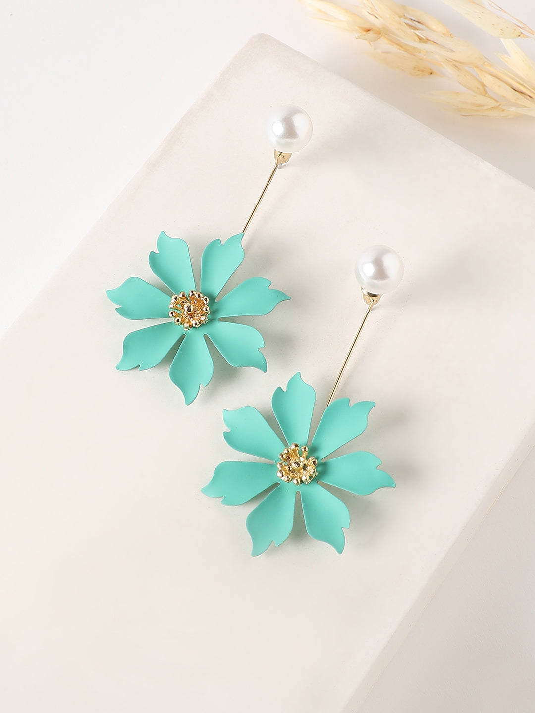 Gold-Plated Pearls Floral Drop Earrings
