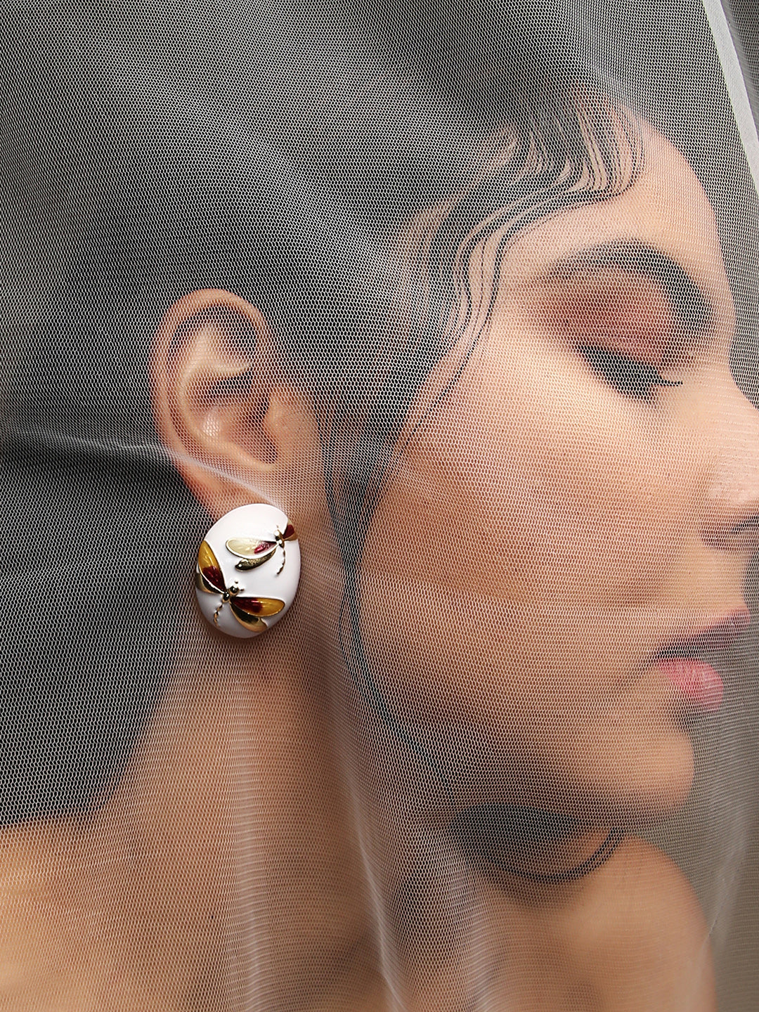 Women's The Dragonfly Stud Earrings - Mustard Yellow:Crimson Red