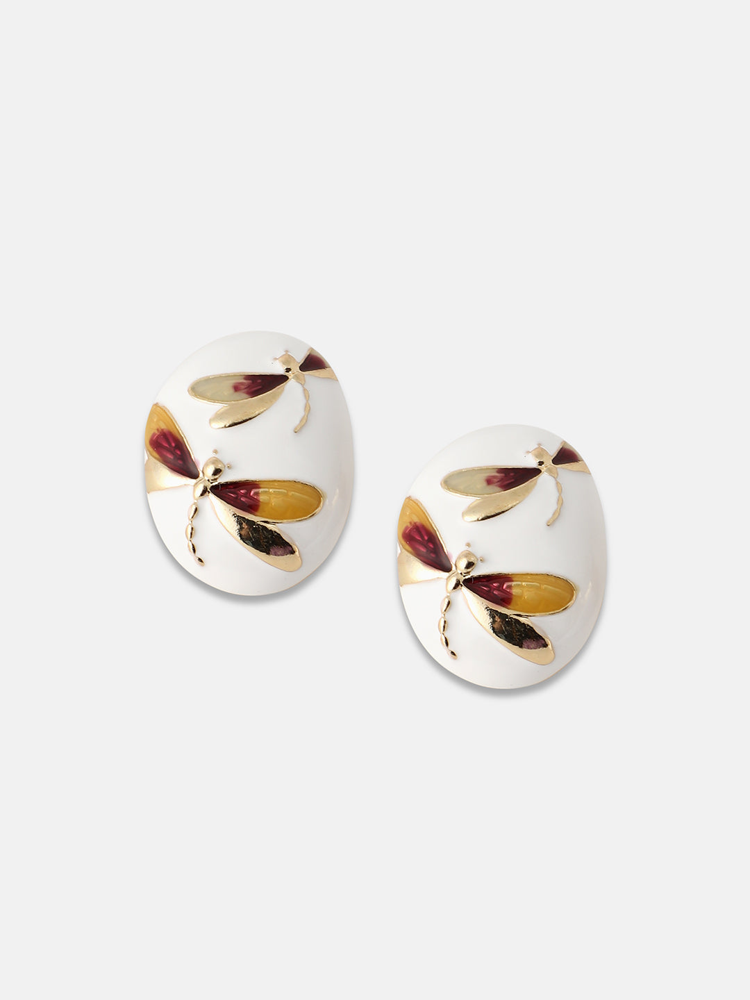 Women's The Dragonfly Stud Earrings - Mustard Yellow:Crimson Red