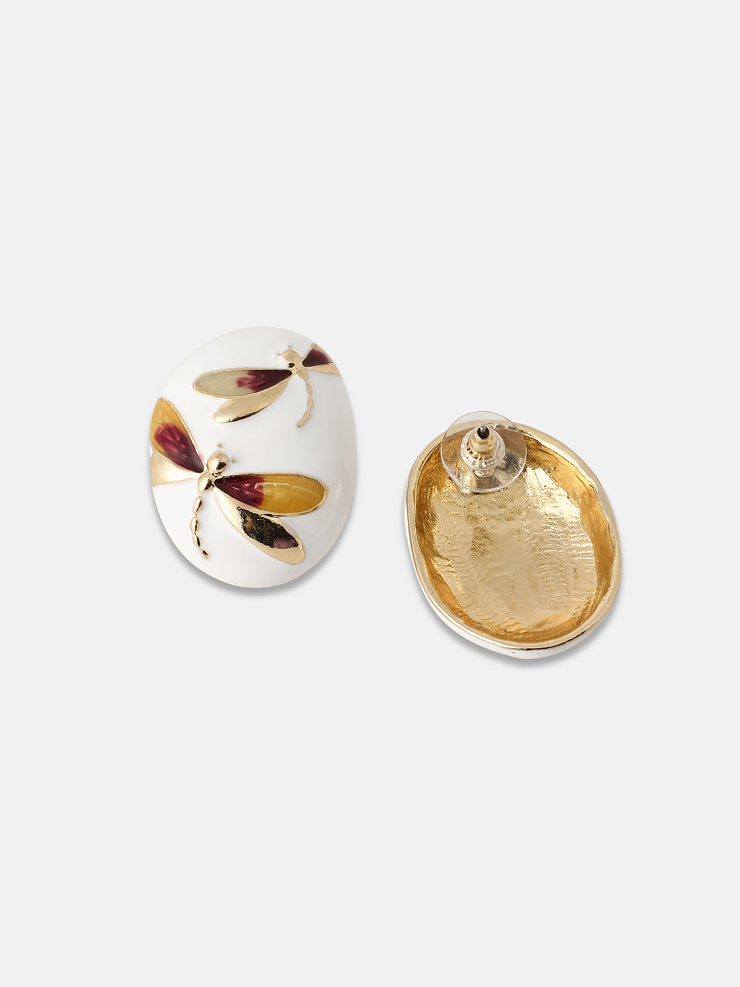 Women's The Dragonfly Stud Earrings - Mustard Yellow:Crimson Red