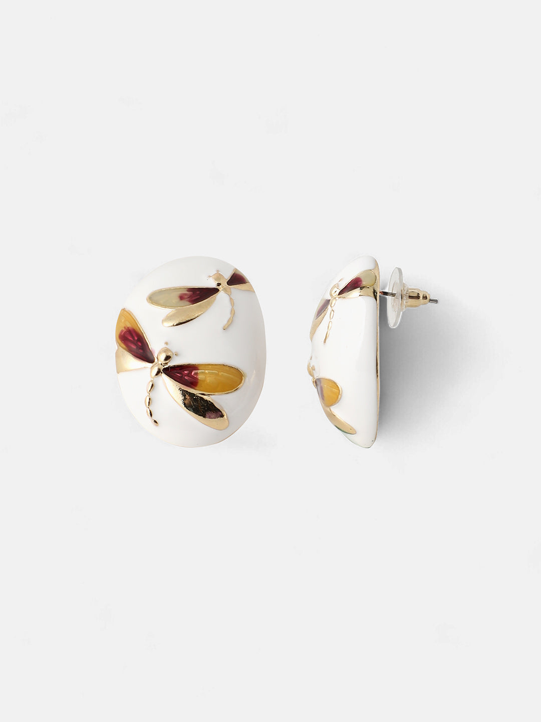 Women's The Dragonfly Stud Earrings - Mustard Yellow:Crimson Red