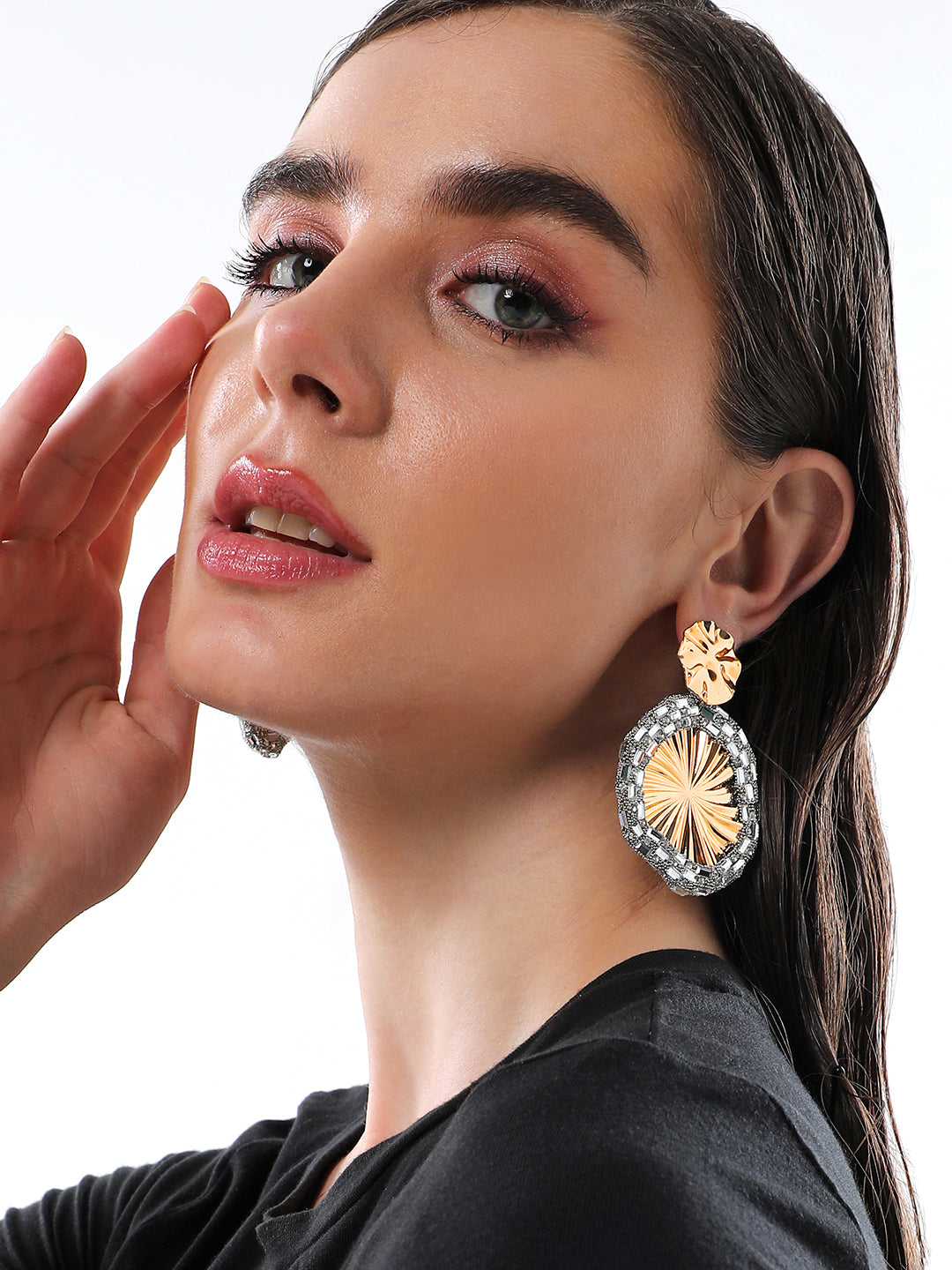 The Revolving Mirror Drop Earrings - Crystal Silver-SOHIER8969
