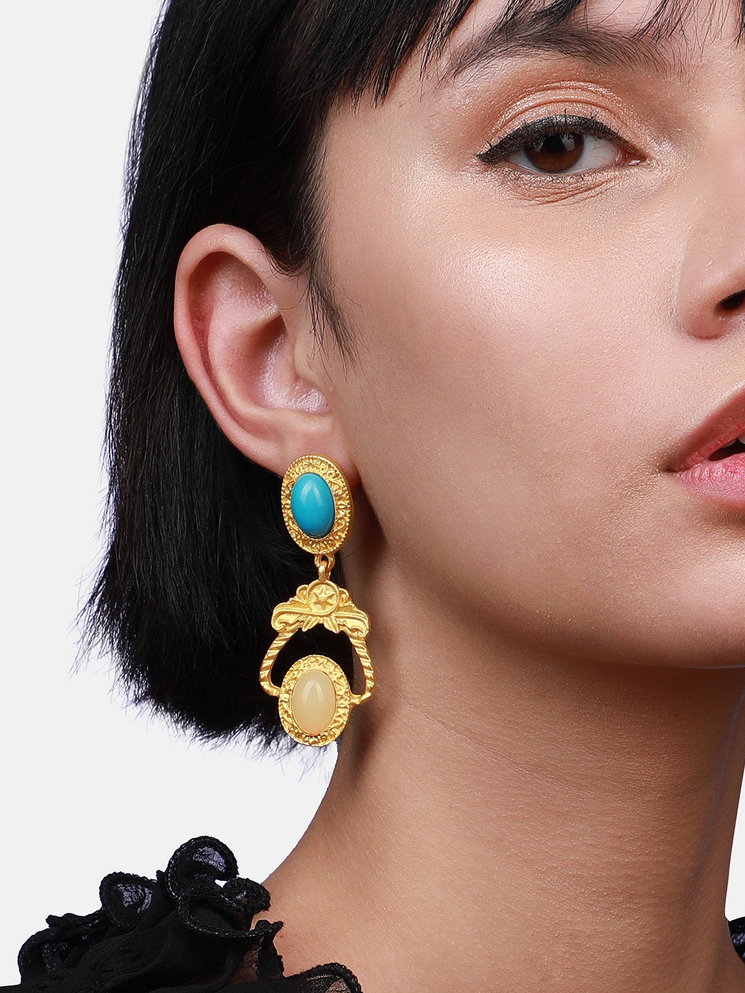 Gold-Plated Oval Shaped Drop Earrings