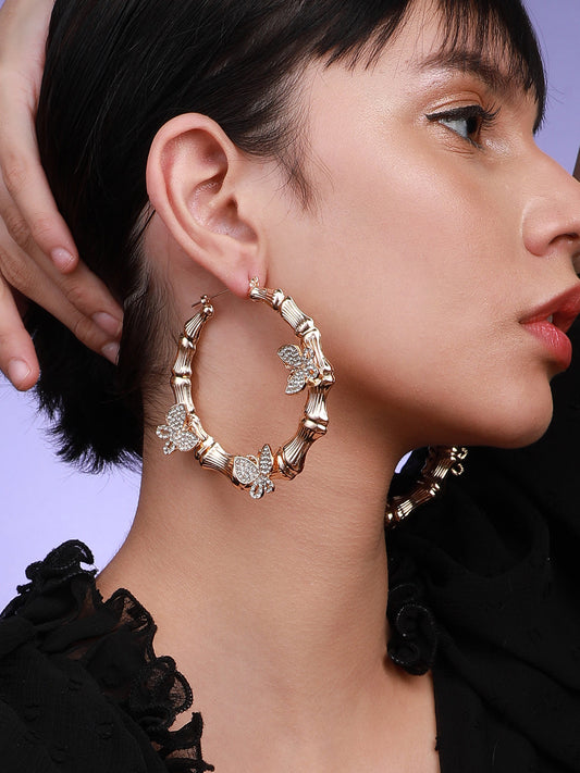 Gold-Plated Artificial Stones Circular Hoop Earrings