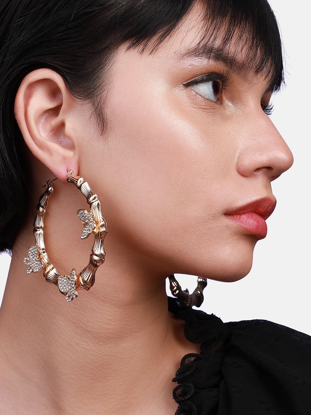Gold-Plated Artificial Stones Circular Hoop Earrings