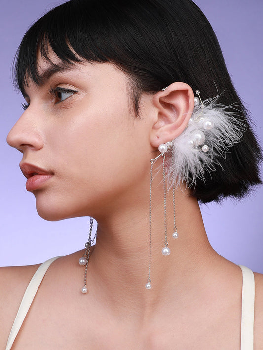Silver-Plated Feather Shaped Drop Earrings