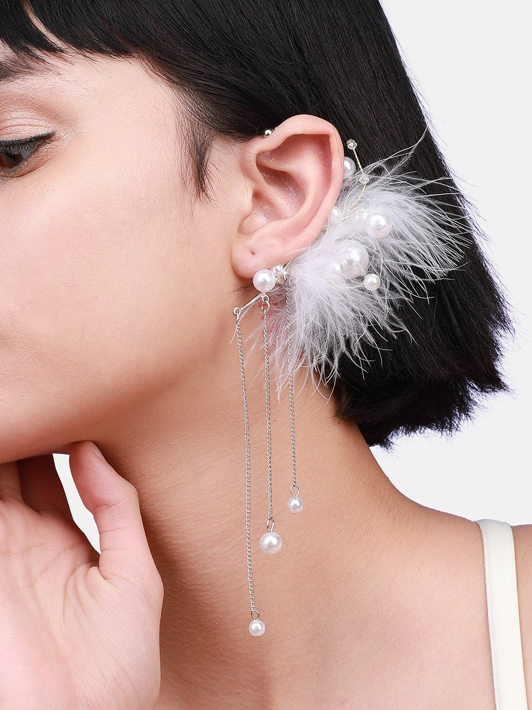 Silver-Plated Feather Shaped Drop Earrings