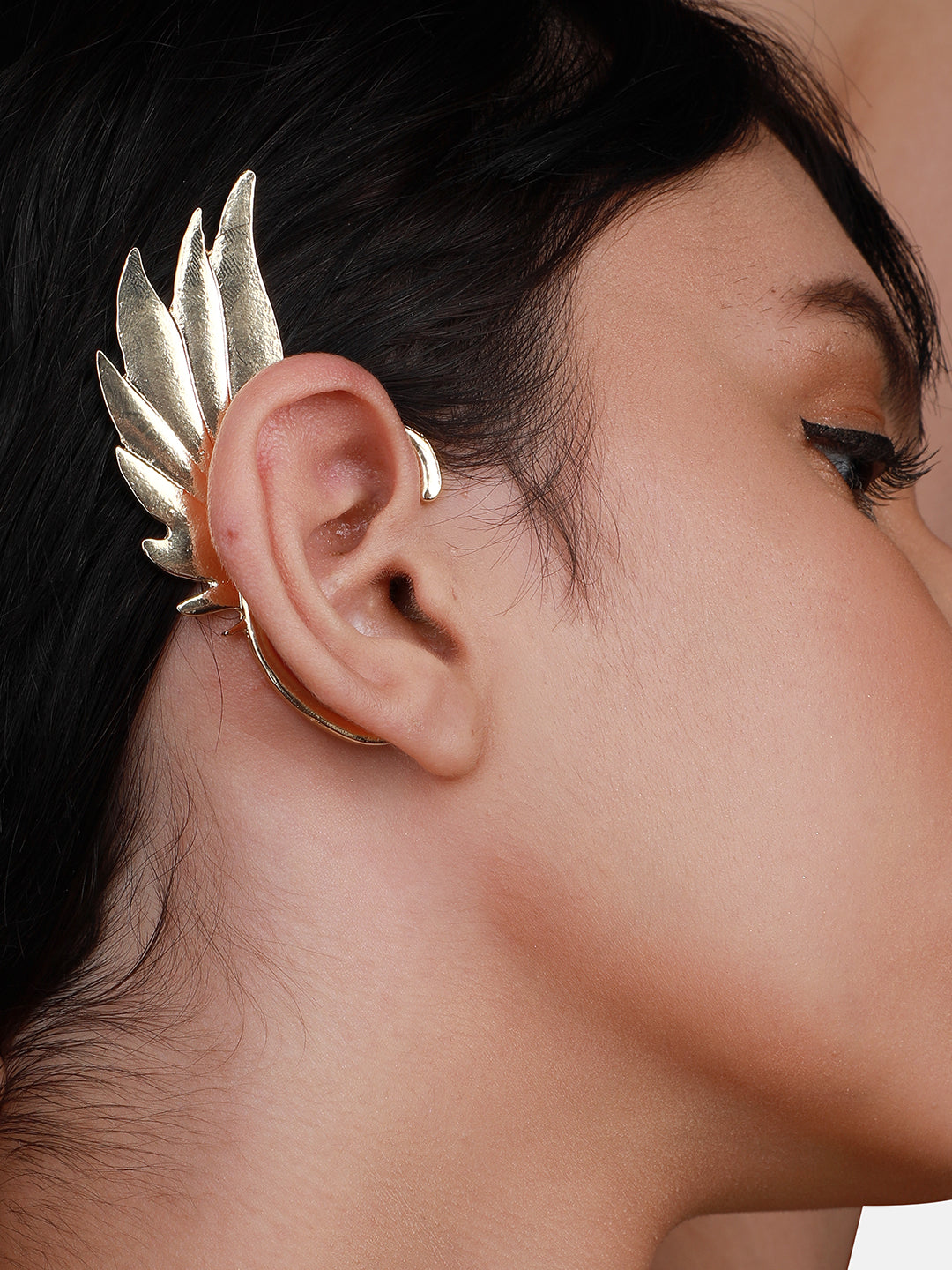 Gold-Plated Feather Shaped Ear Cuff Earrings