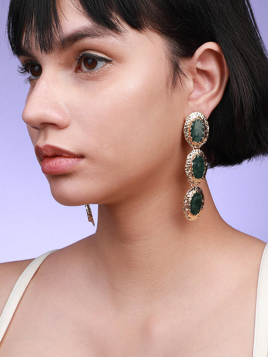 Gold-Plated Oval Shaped Drop Earrings