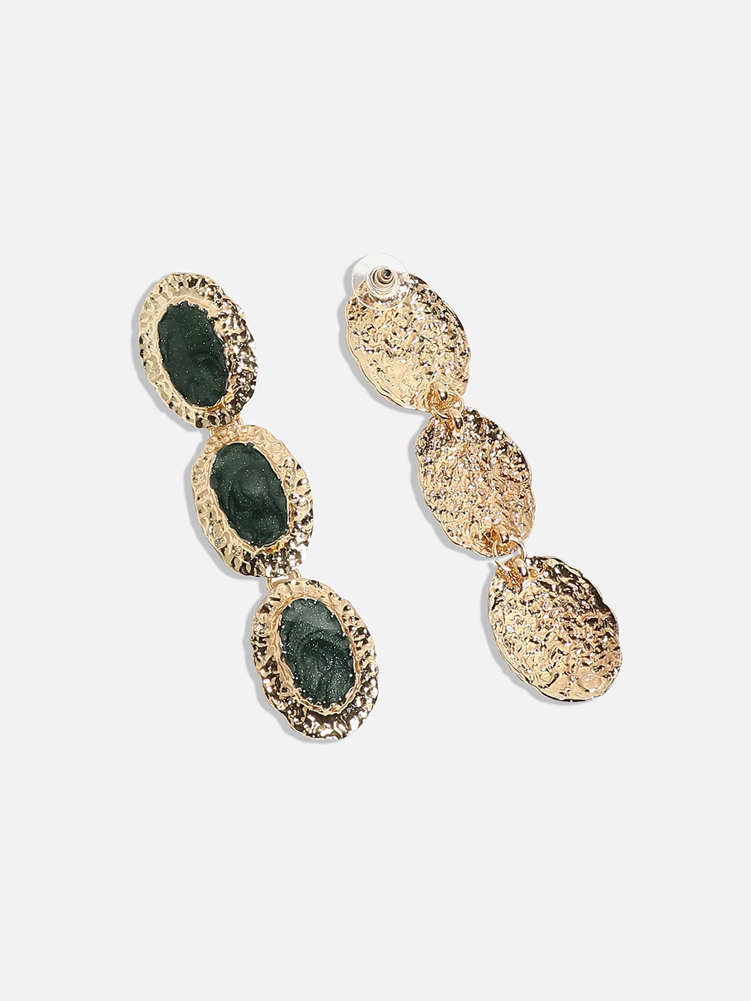 Gold-Plated Oval Shaped Drop Earrings
