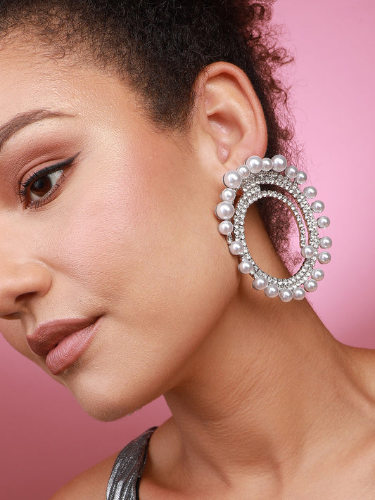 Silver-Plated Circular Studs Earrings