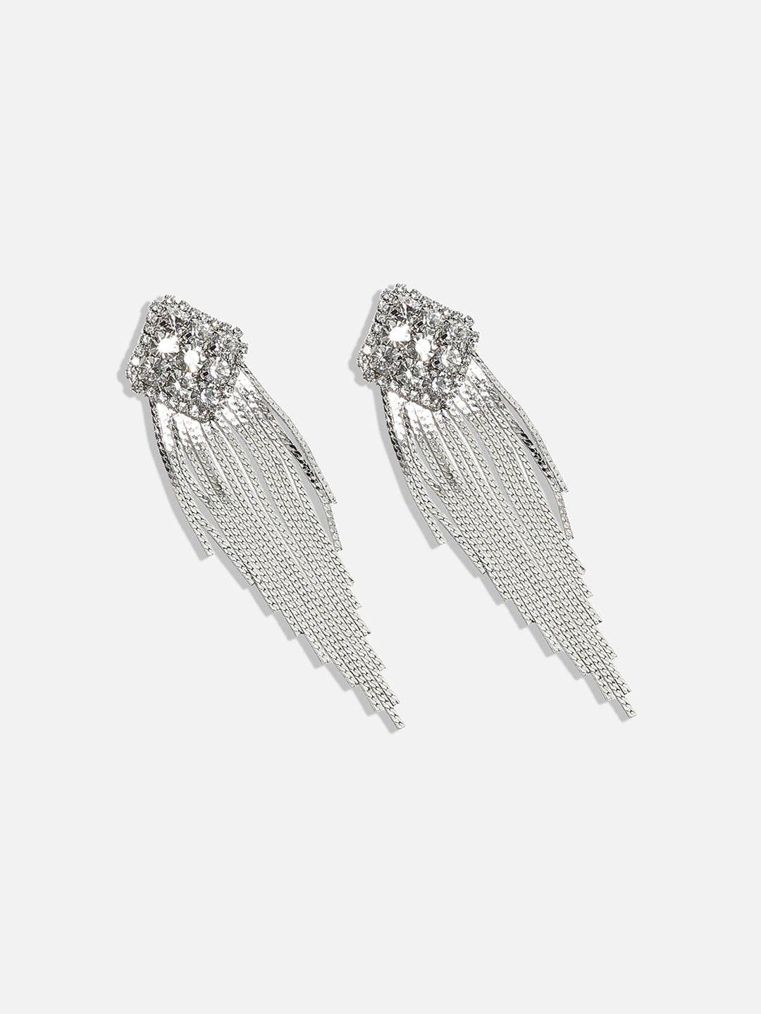 Silver-Plated Artificial Stones Square Drop Earrings