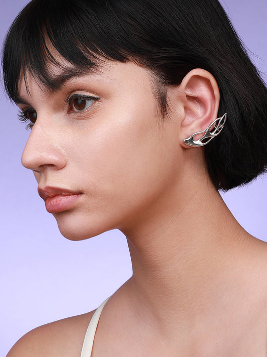 Silver-Plated Crescent Shaped Ear Cuff Earrings