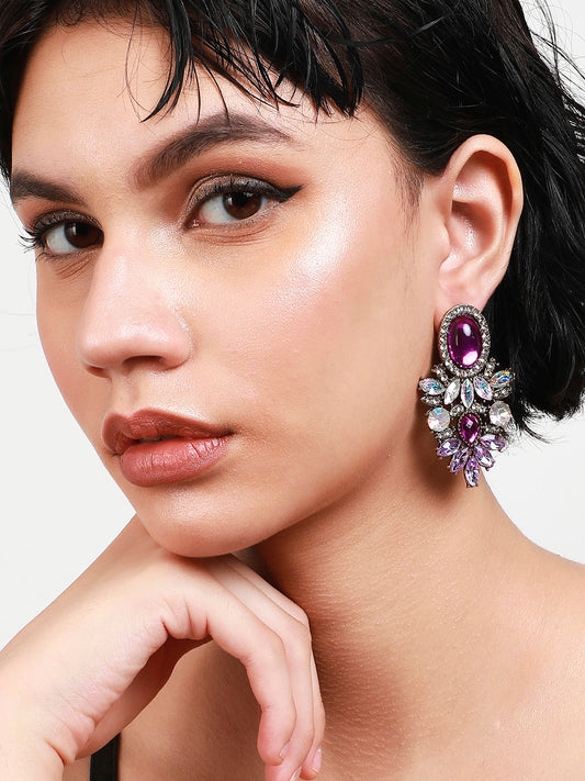 Gold-Plated Contemporary Rhinestone Drop Earrings