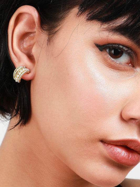 Gold-Plated Contemporary Diamond Studs Earrings