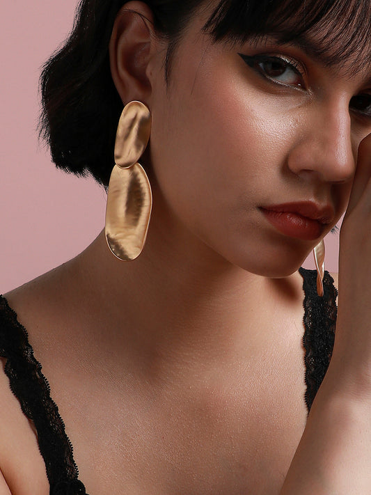 Gold-Plated Contemporary Oblong Drop Earrings
