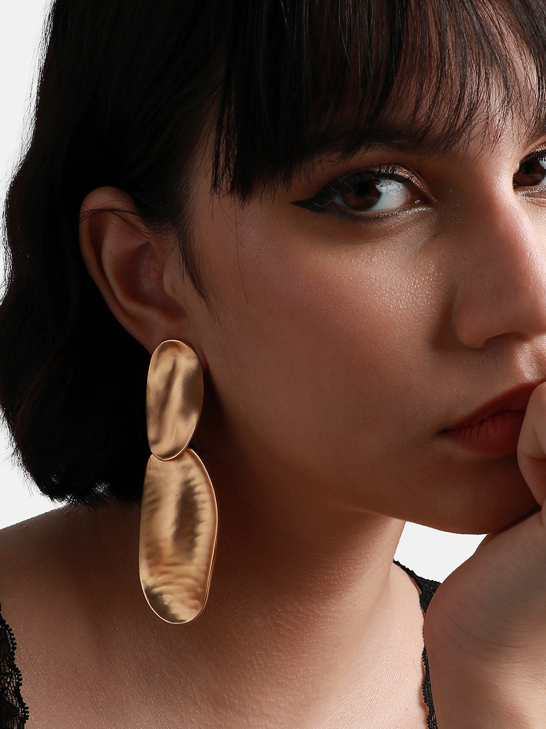 Gold-Plated Contemporary Oblong Drop Earrings