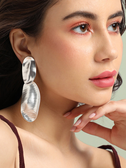 Silver-Plated Contemporary Oblong Drop Earrings
