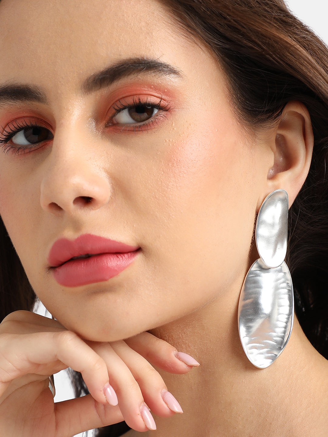 Silver-Plated Contemporary Oblong Drop Earrings