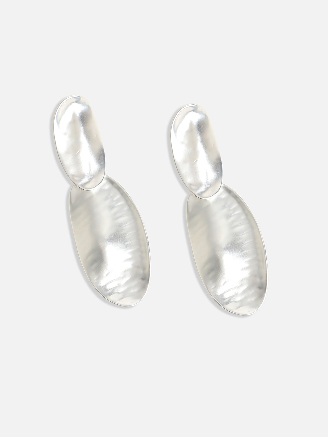 Silver-Plated Contemporary Oblong Drop Earrings