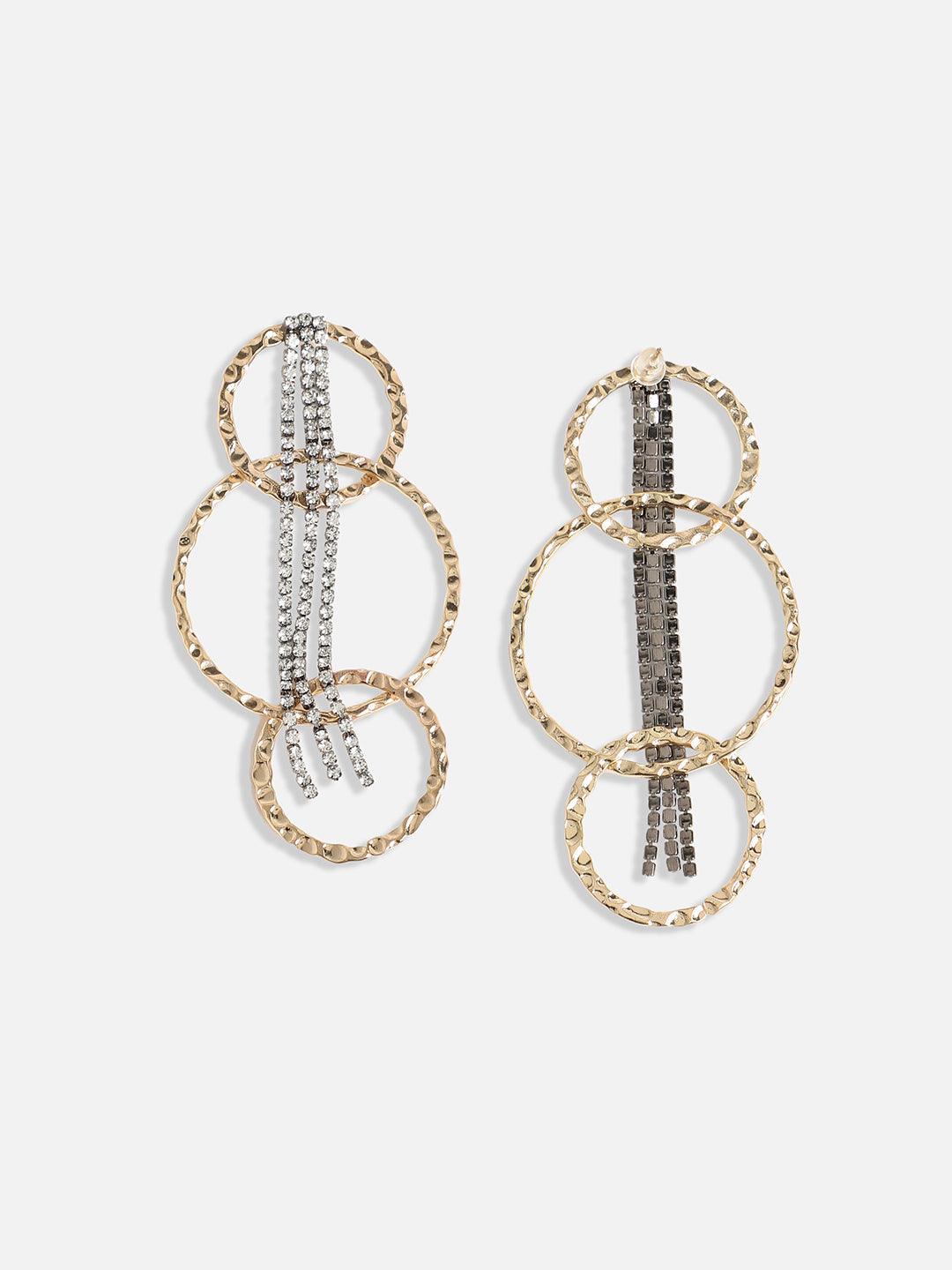 Gold-Plated Stone Studded Contemporary Bling Halo Drop Earrings
