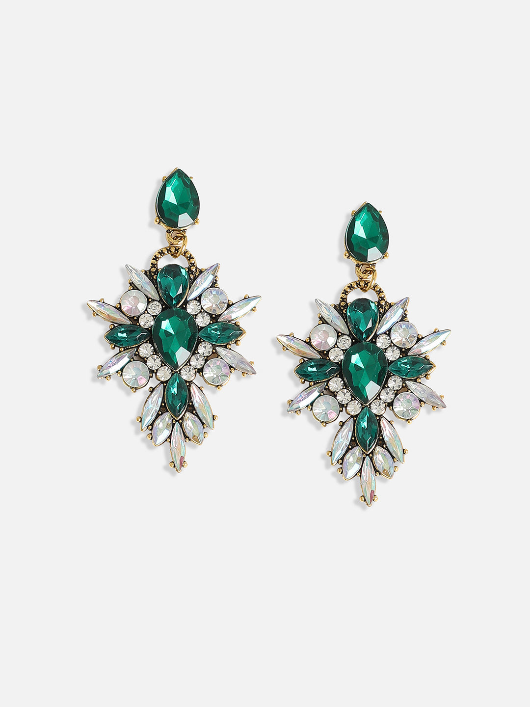 Gold-Plated Crystal Studded Contemporary Drop Earrings
