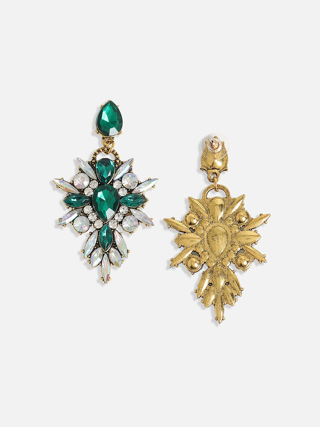 Gold-Plated Crystal Studded Contemporary Drop Earrings